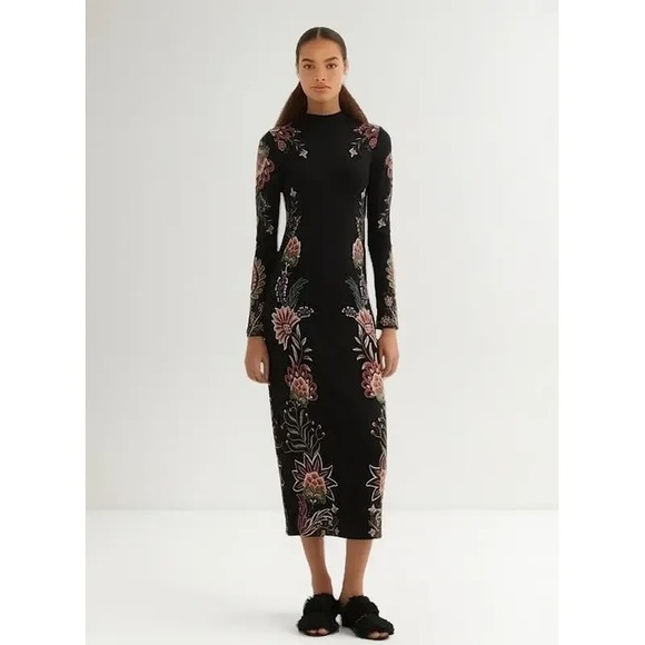 Anthropologie Dresses & Skirts - Farm Rio Anthropologie Dress Womens GG US Extra Large Black Floral Stretch Boho